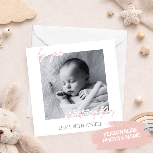 Personalised Photo Christening Card - Pink