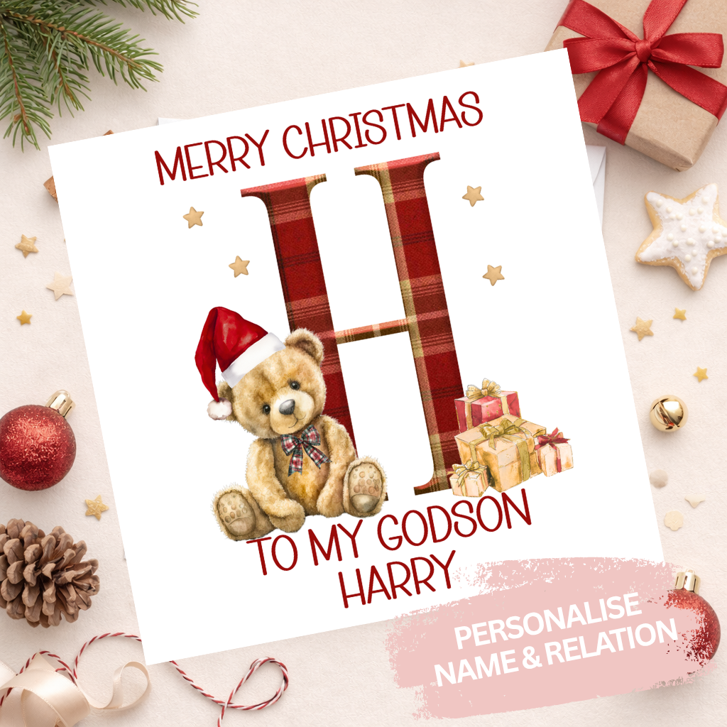 Personalised Christmas Teddy Initial Card
