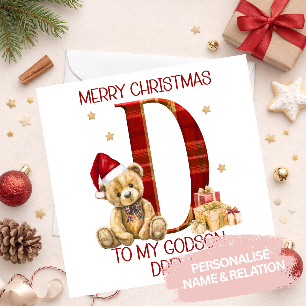 Personalised Christmas Teddy Initial Card
