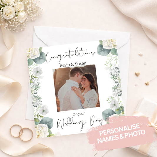 Floral Photo Wedding Card