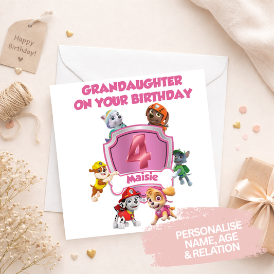 Personalised Birthday Card - Pink Paw Patrol