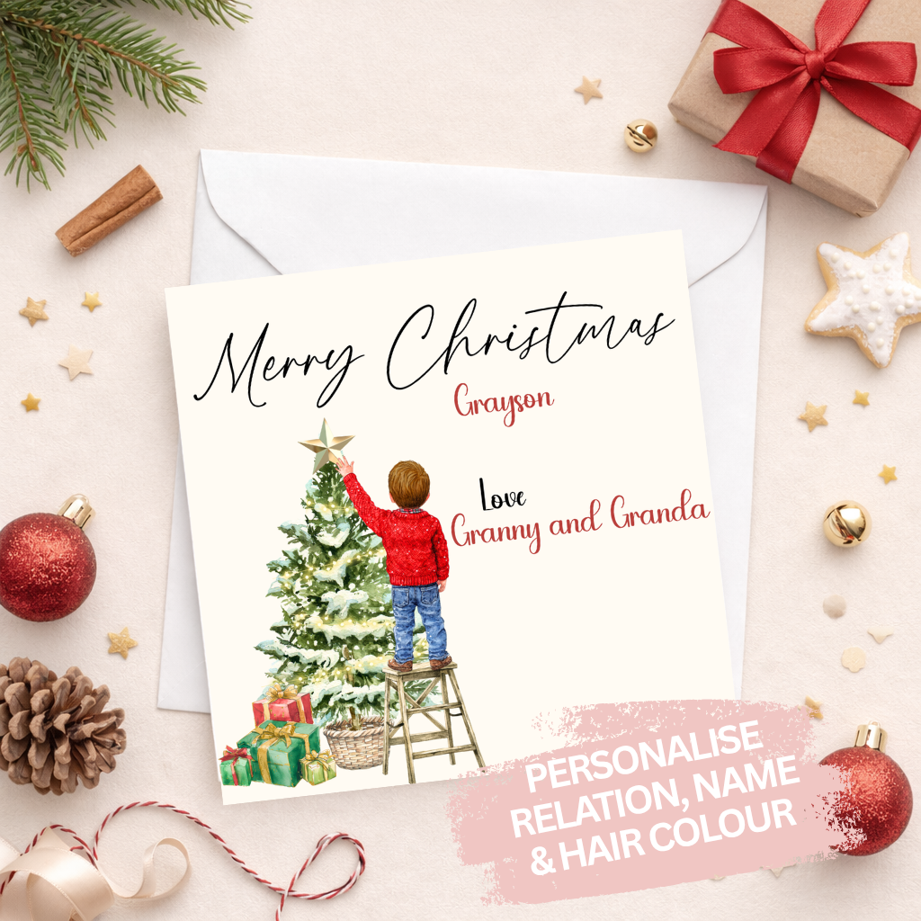 Personalised Christmas Card for Grandson, Granddaughter or Child | Custom Name, Hair Colour & Relation Christmas Card