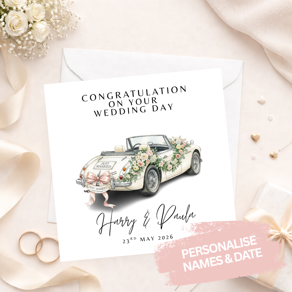 Vintage Wedding Car Wedding Card