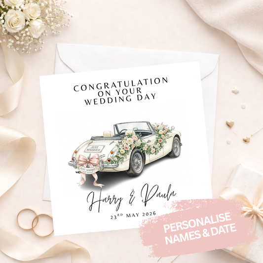Vintage Wedding Car Wedding Card
