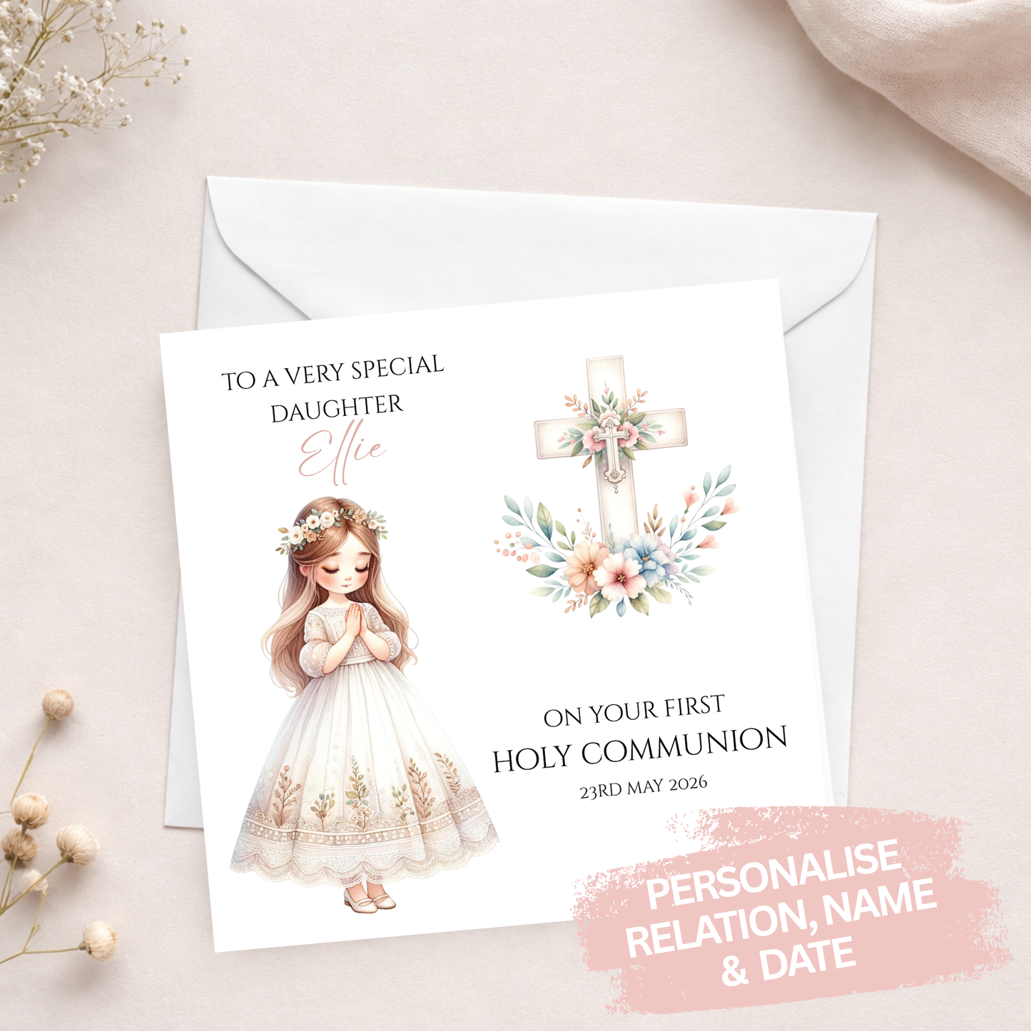 Bohemian Girl Personalised Communion Card