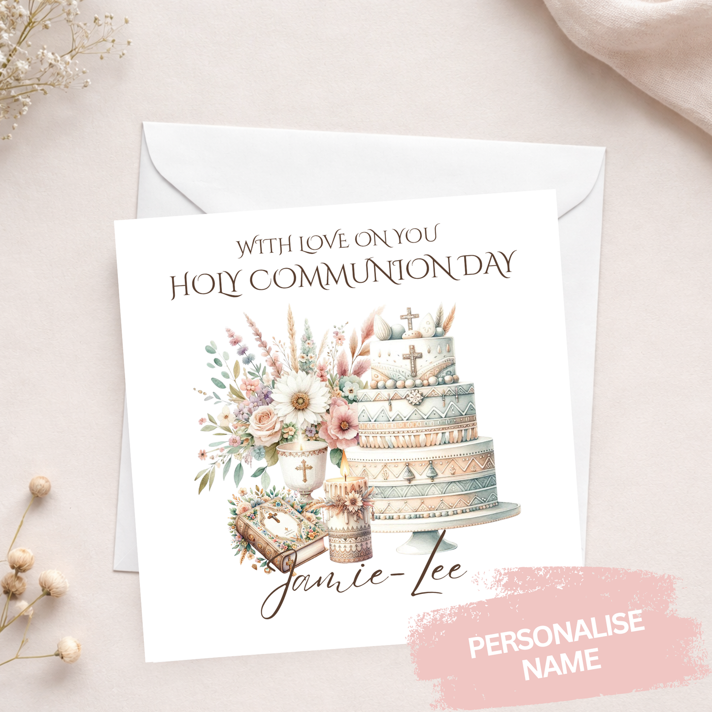 Bohemian Style Personalised Communion Card