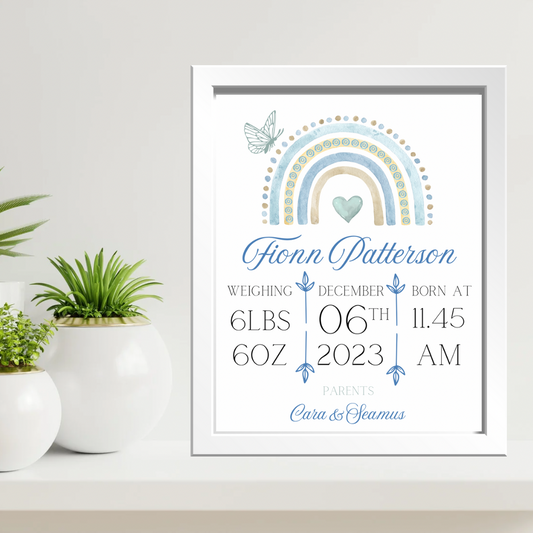 Personalised Rainbow Birth Print - Blue