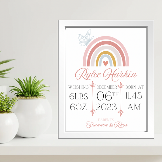 Personalised Rainbow Birth Print - Pink
