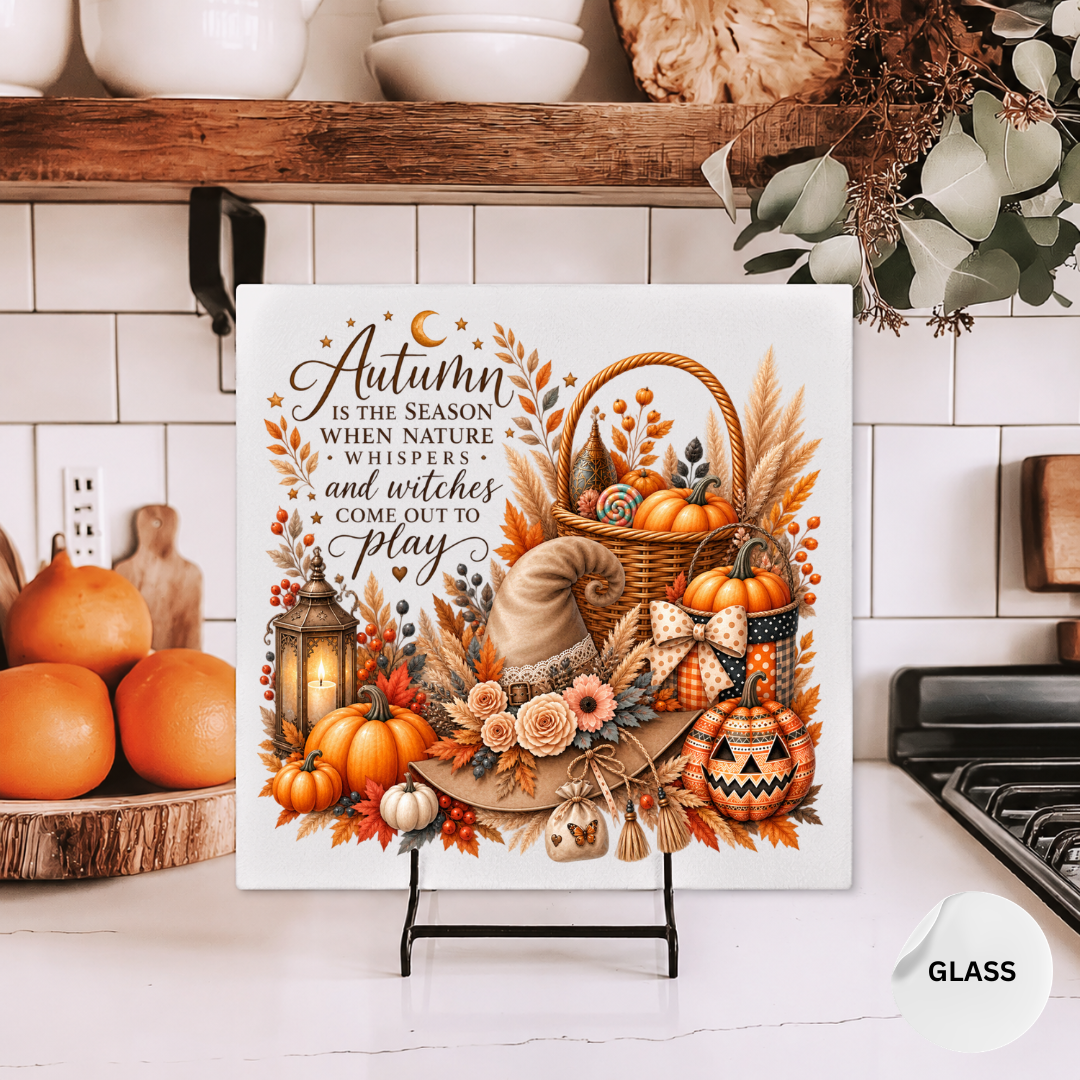 Witchy Autumn Glass Chopping Board