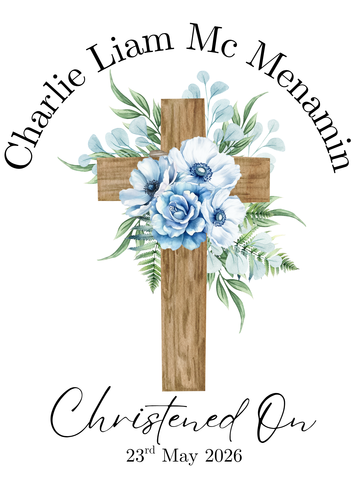 Personalised Christening Bunny - Blue Flower Cross