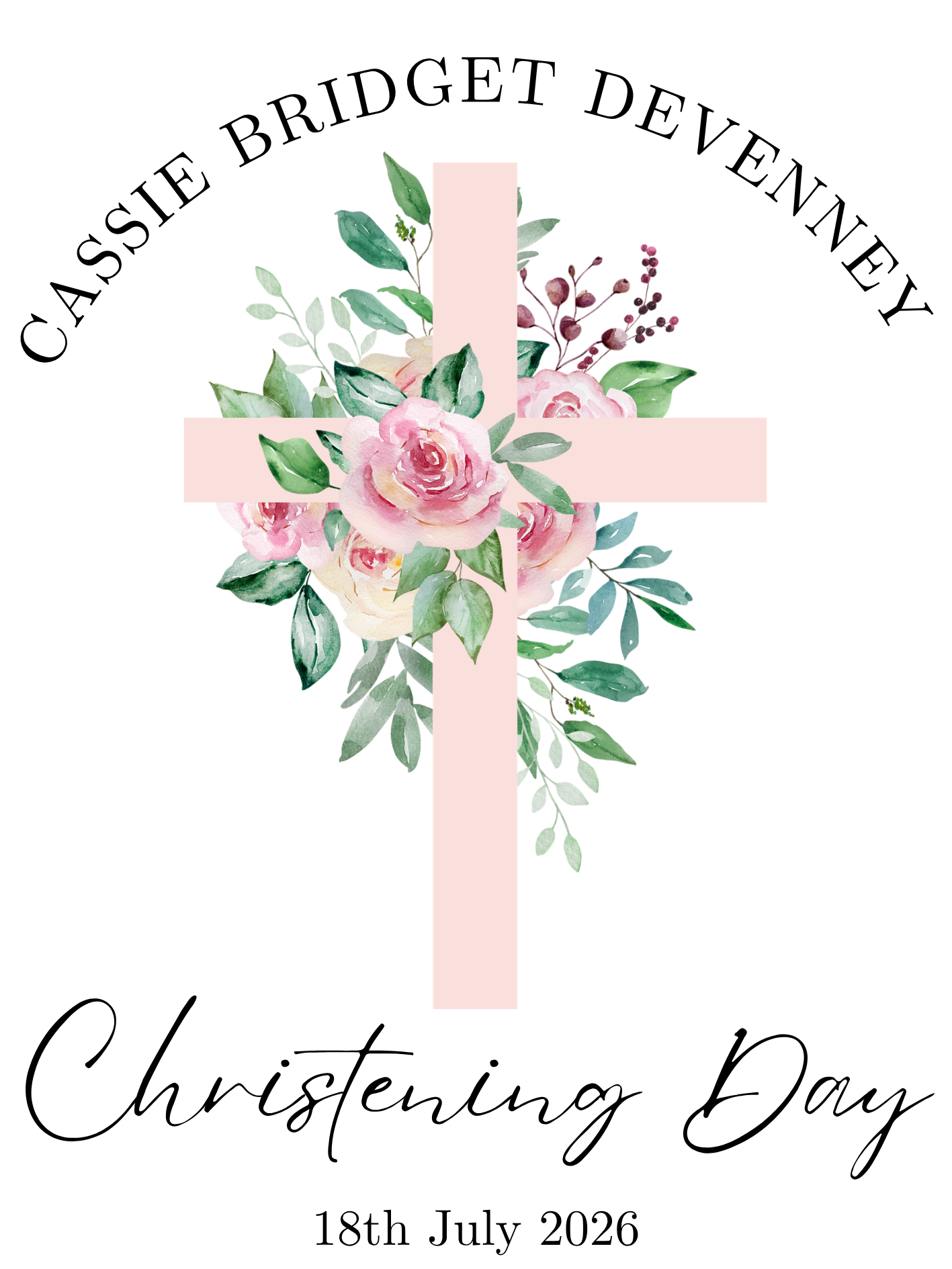 Personalised Christening Bunny - Pink Flower Cross