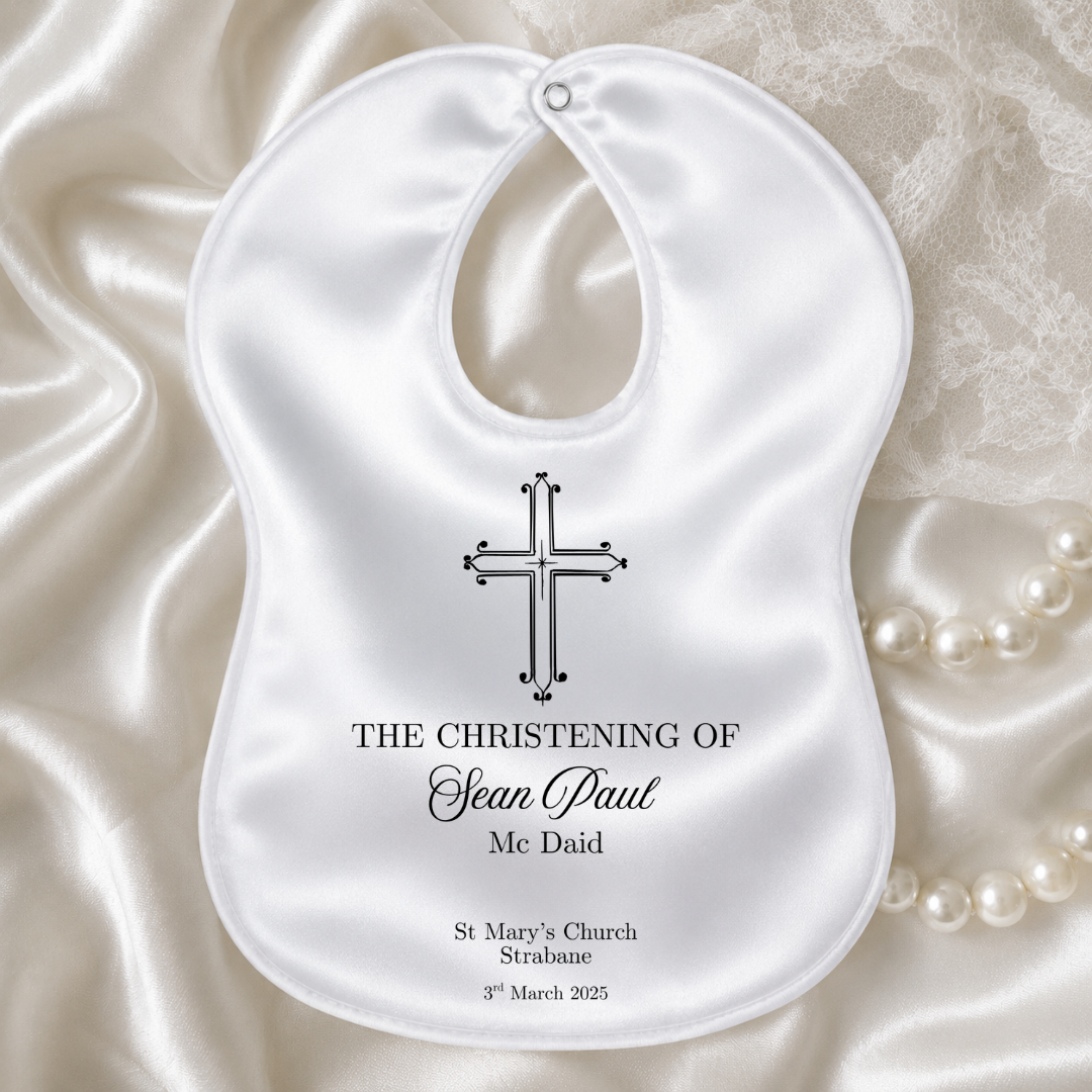 Personalised Christening/Baptism Bib - Timeless Black