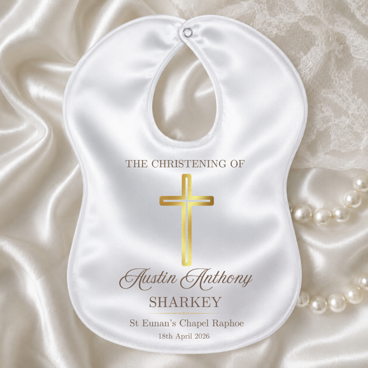 Personalised Christening/Baptism Bib - Gold Cross