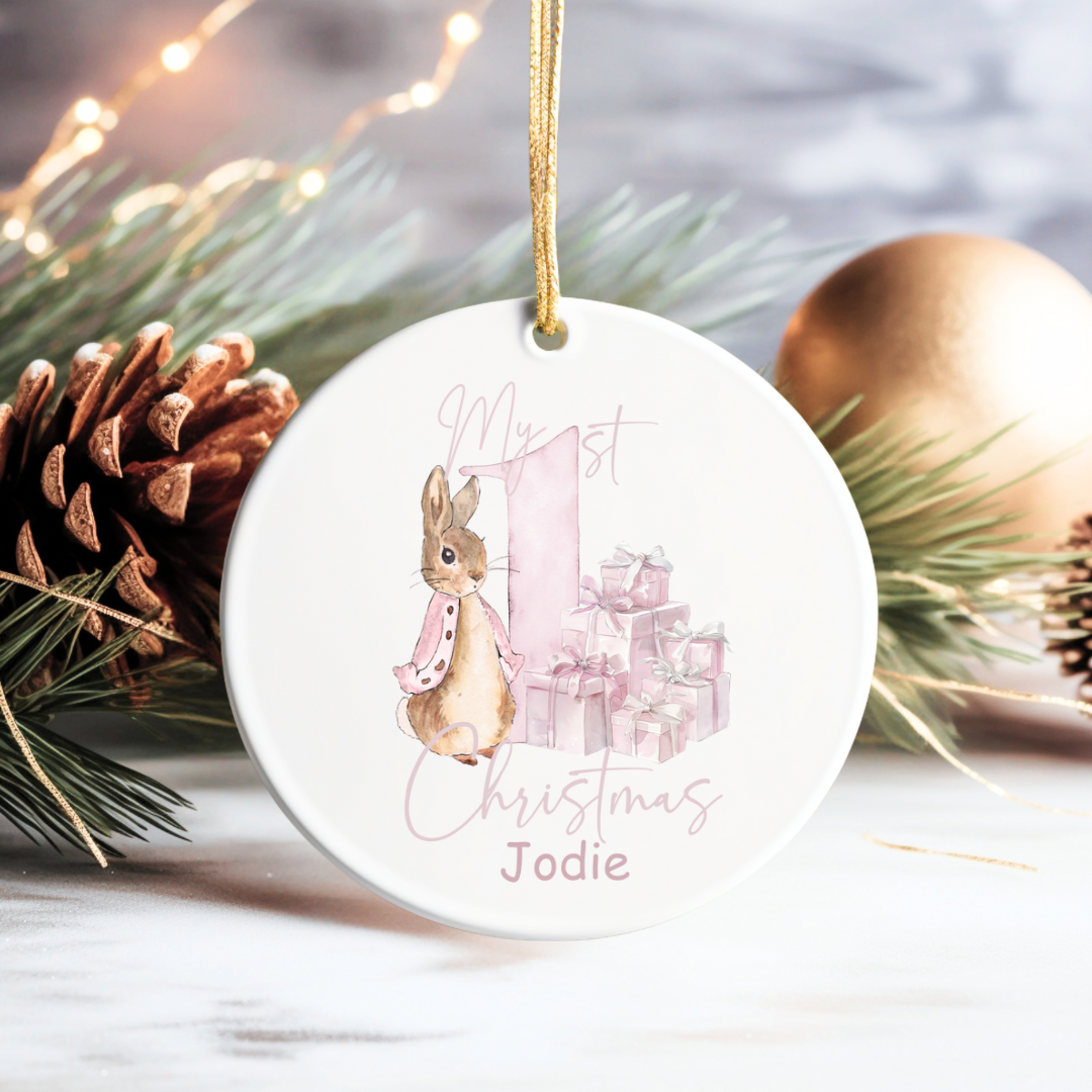 First Christmas Ceramic Bauble - Pink Bunny