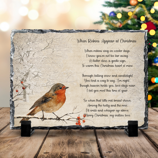 When Robins Appear at Christmas – Memorial Slate Keepsake