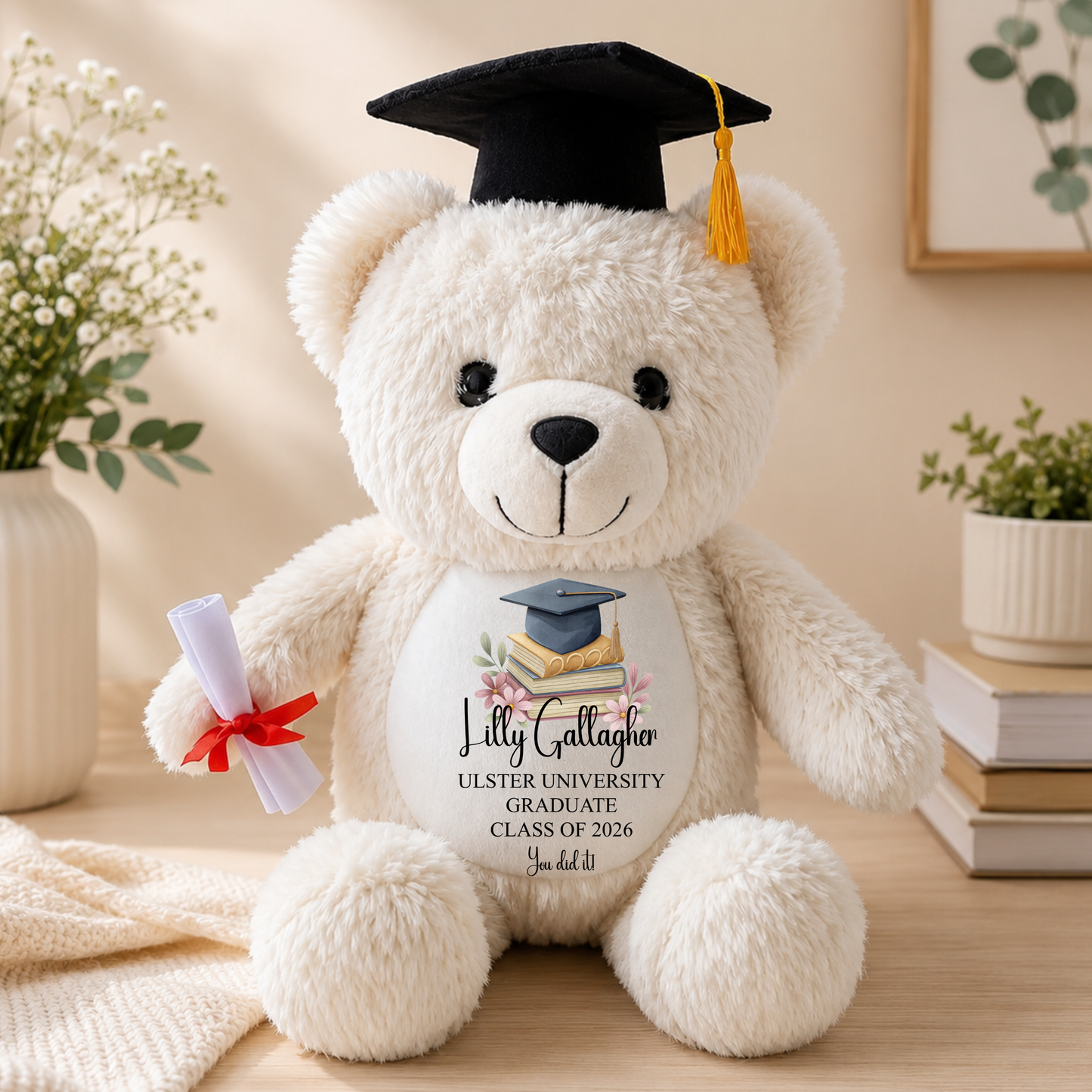 University Graduate Bear - Books & Flowers