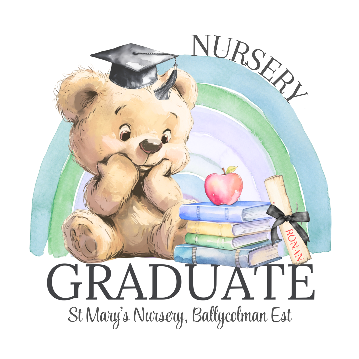 Bear and Rainbow Nursery Graduation Card - Blue