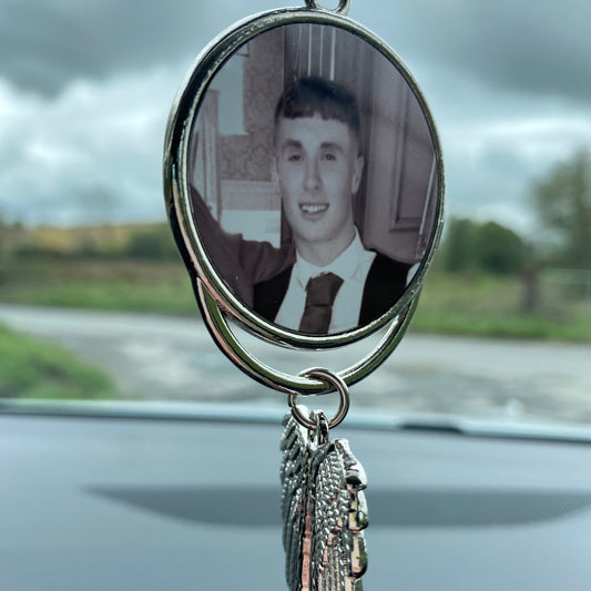 Personalised Memorial Car Charm – Angel Wing Keepsake
