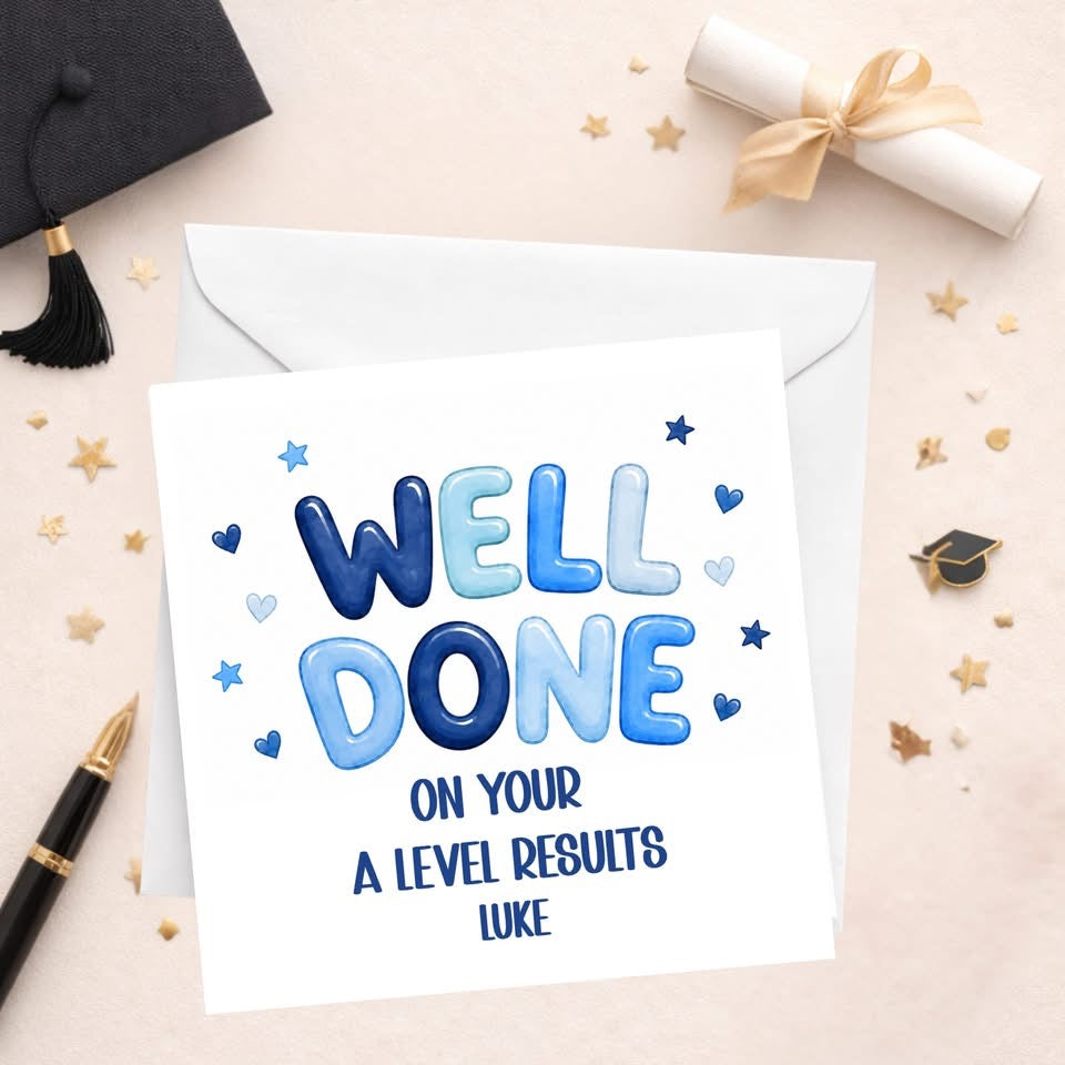 Well Done A Level Results Card - Blue