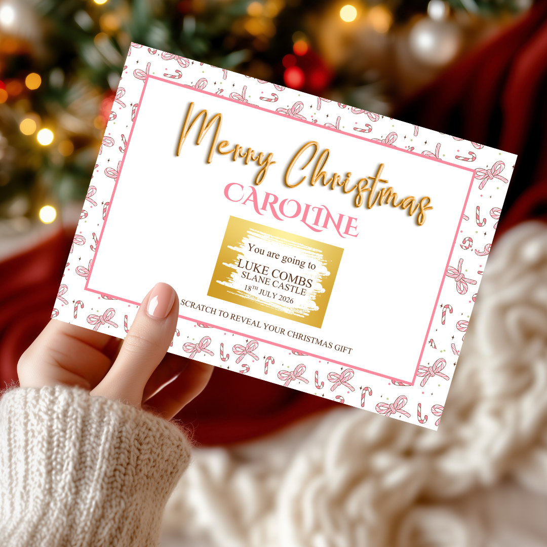 Personalised Christmas Scratch Reveal Ticket – Pink Candy Cane Edition