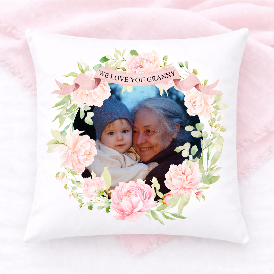 Personalised Photo Cushion – Mother’s Day Floral Design