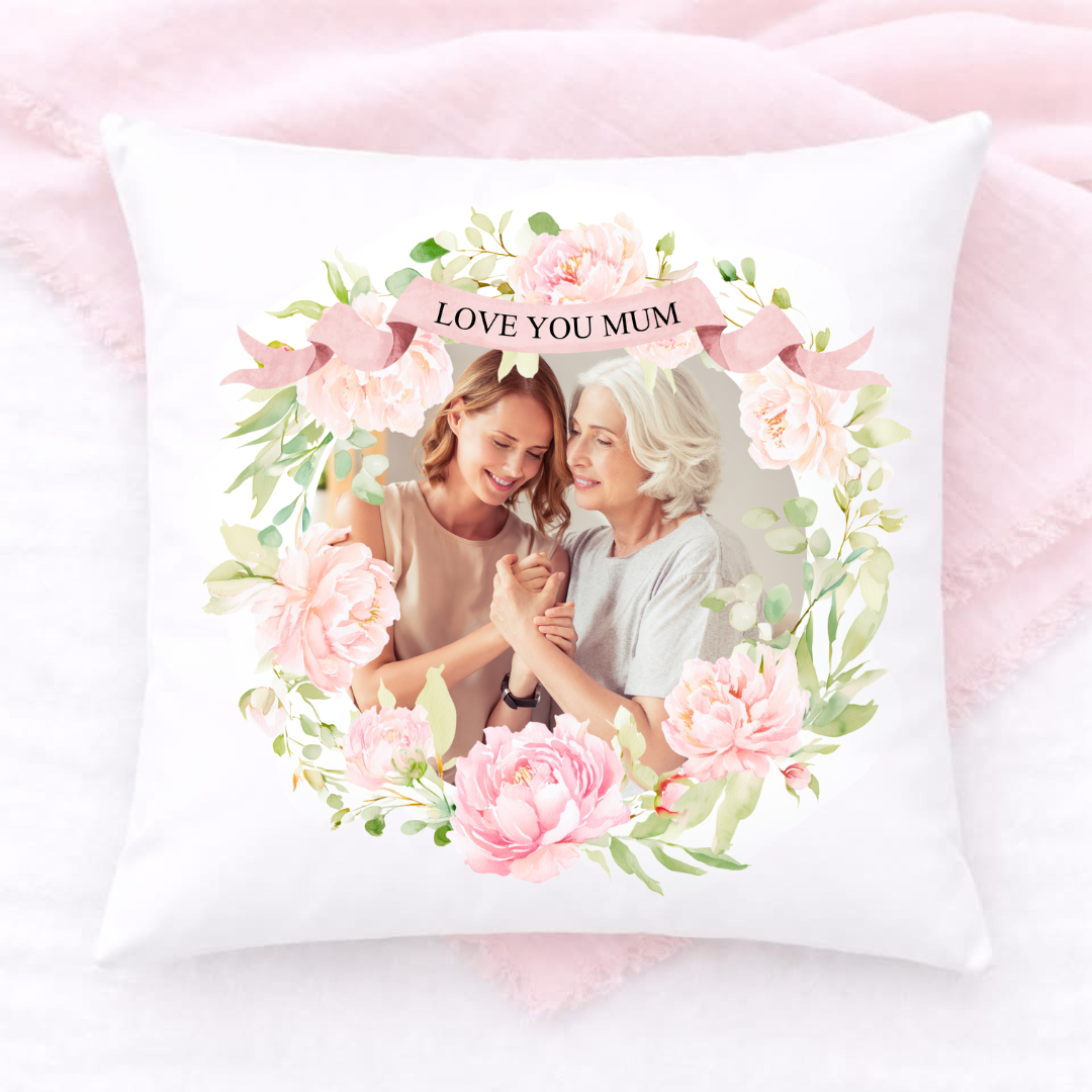 Personalised Photo Cushion – Mother’s Day Floral Design