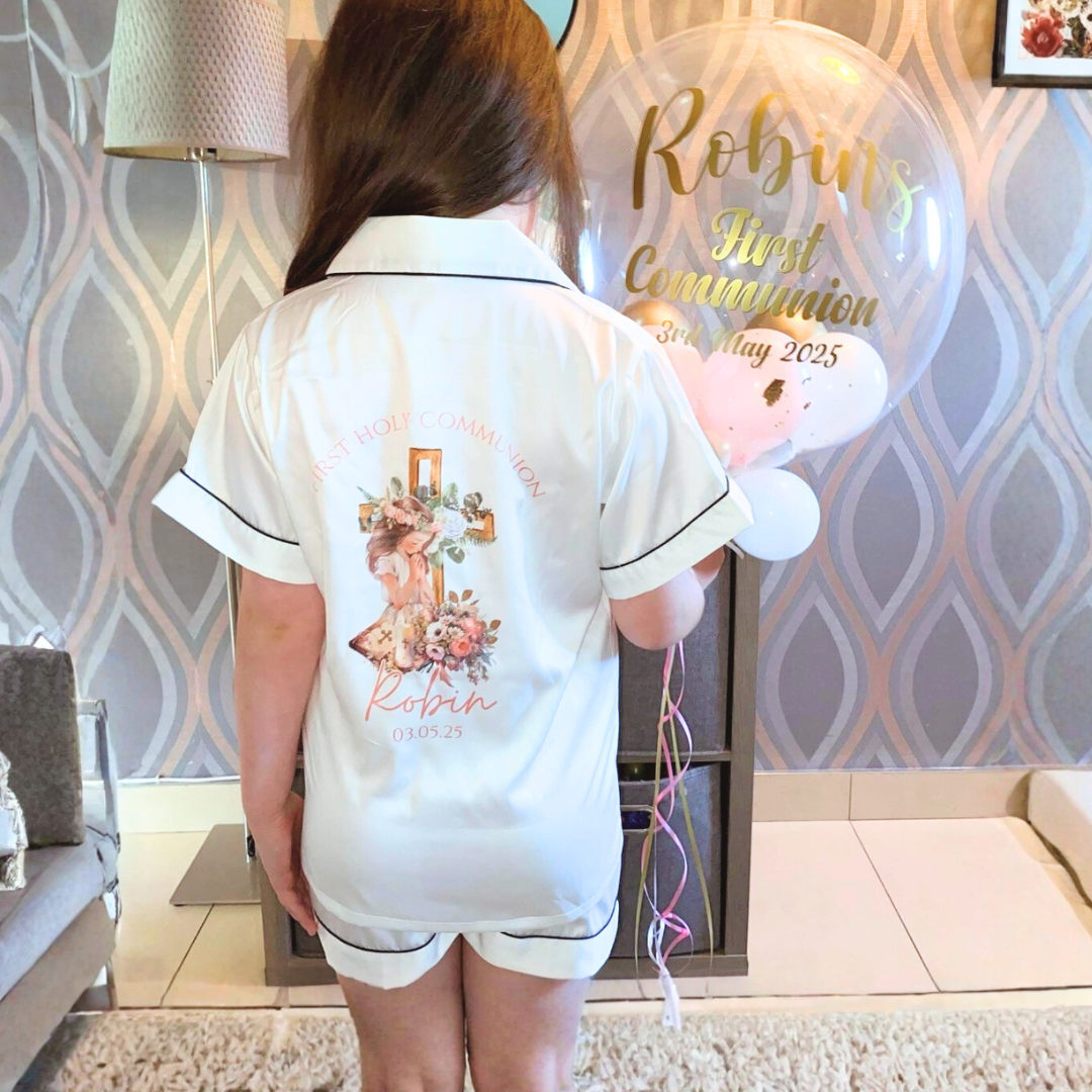 Girls Personalised Satin Pyjamas