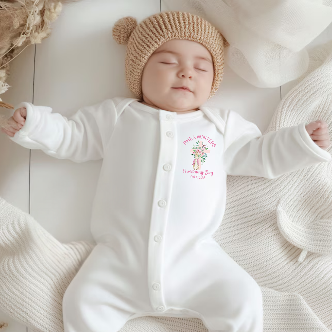 Personalised Christening Baby Grow - Pink