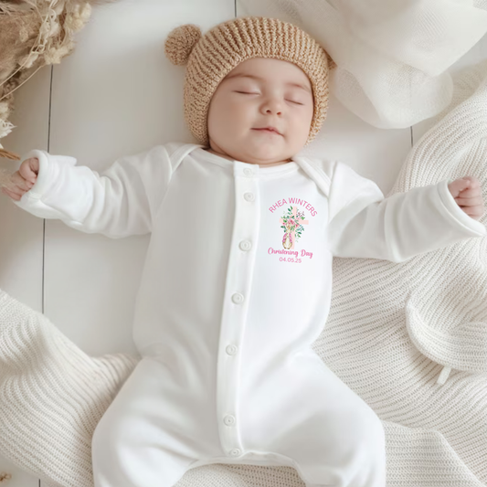 Personalised Christening Baby Grow - Pink