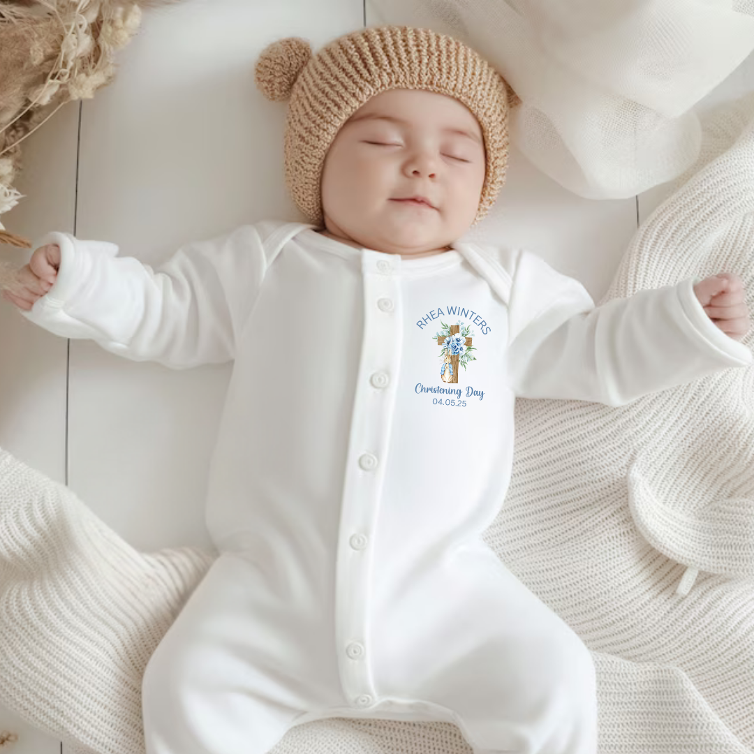 Personalised Christening Baby Grow - Blue