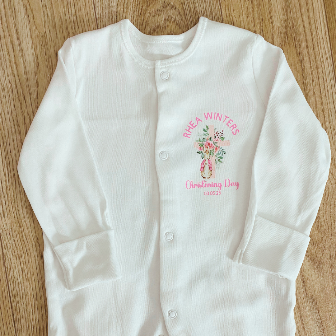 Personalised Christening Baby Grow - Pink