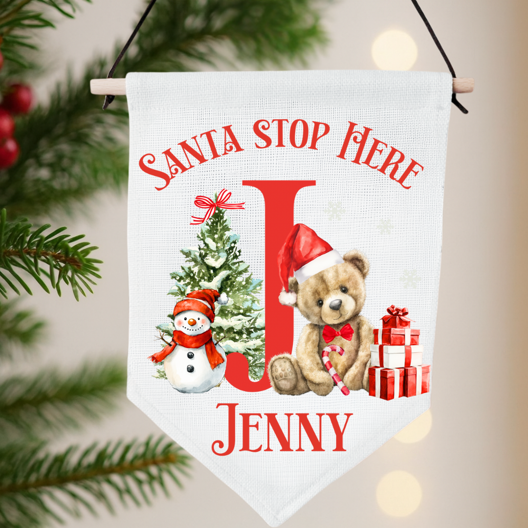 Personalised Santa Stop Here Pennant - Teddy