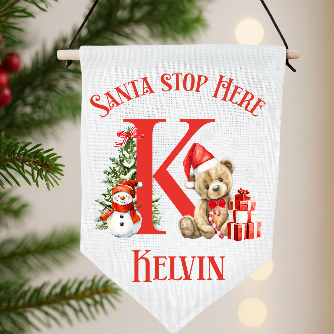 Personalised Santa Stop Here Pennant - Teddy
