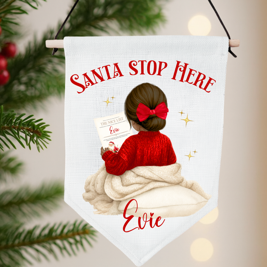 Personalised Santa Stop Here Pennant - Nice List Girl