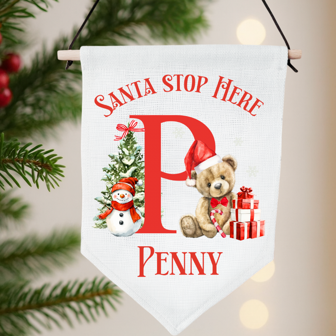 Personalised Santa Stop Here Pennant - Teddy