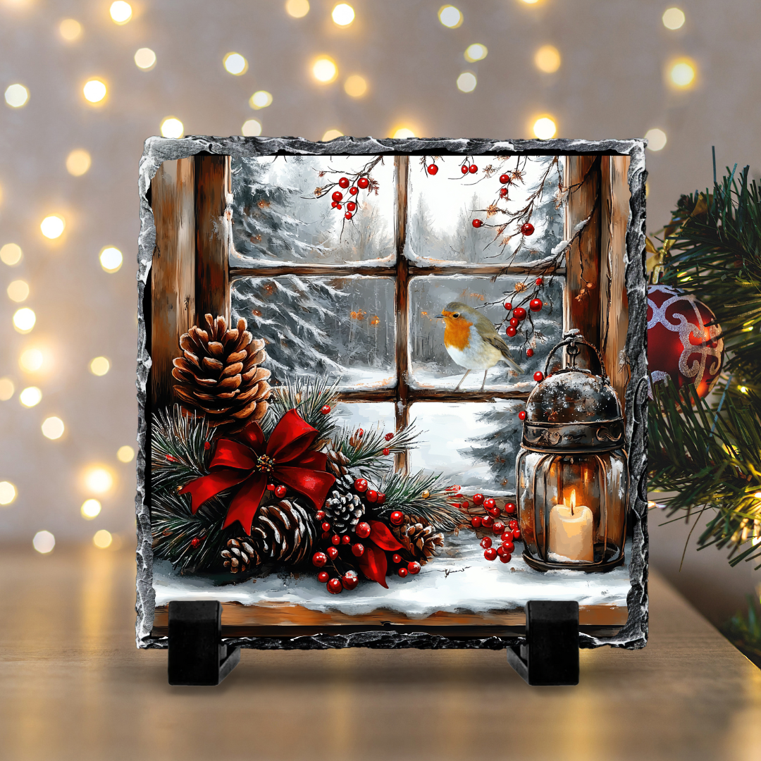 Cosy Christmas Robin Slate Keepsake