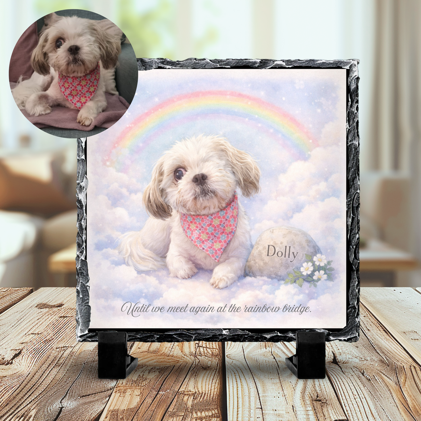 Rainbow Bridge Watercolour Pet Memorial Slate