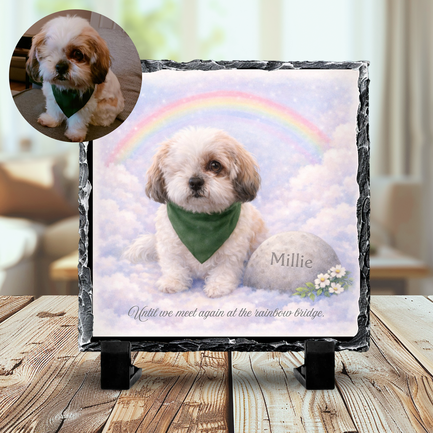 Rainbow Bridge Watercolour Pet Memorial Slate