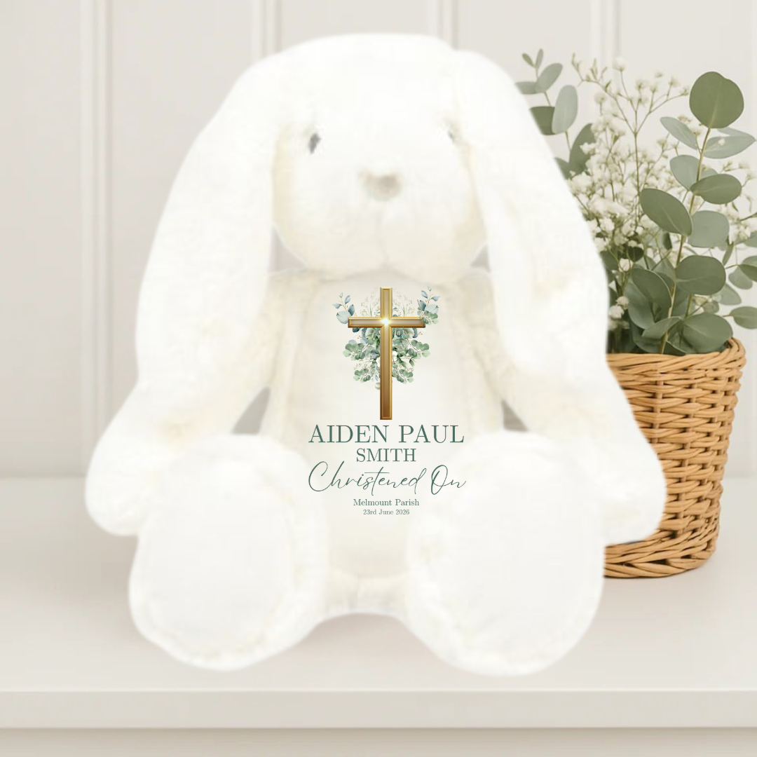 Personalised Christening Bunny  - Eucalyptus Cross