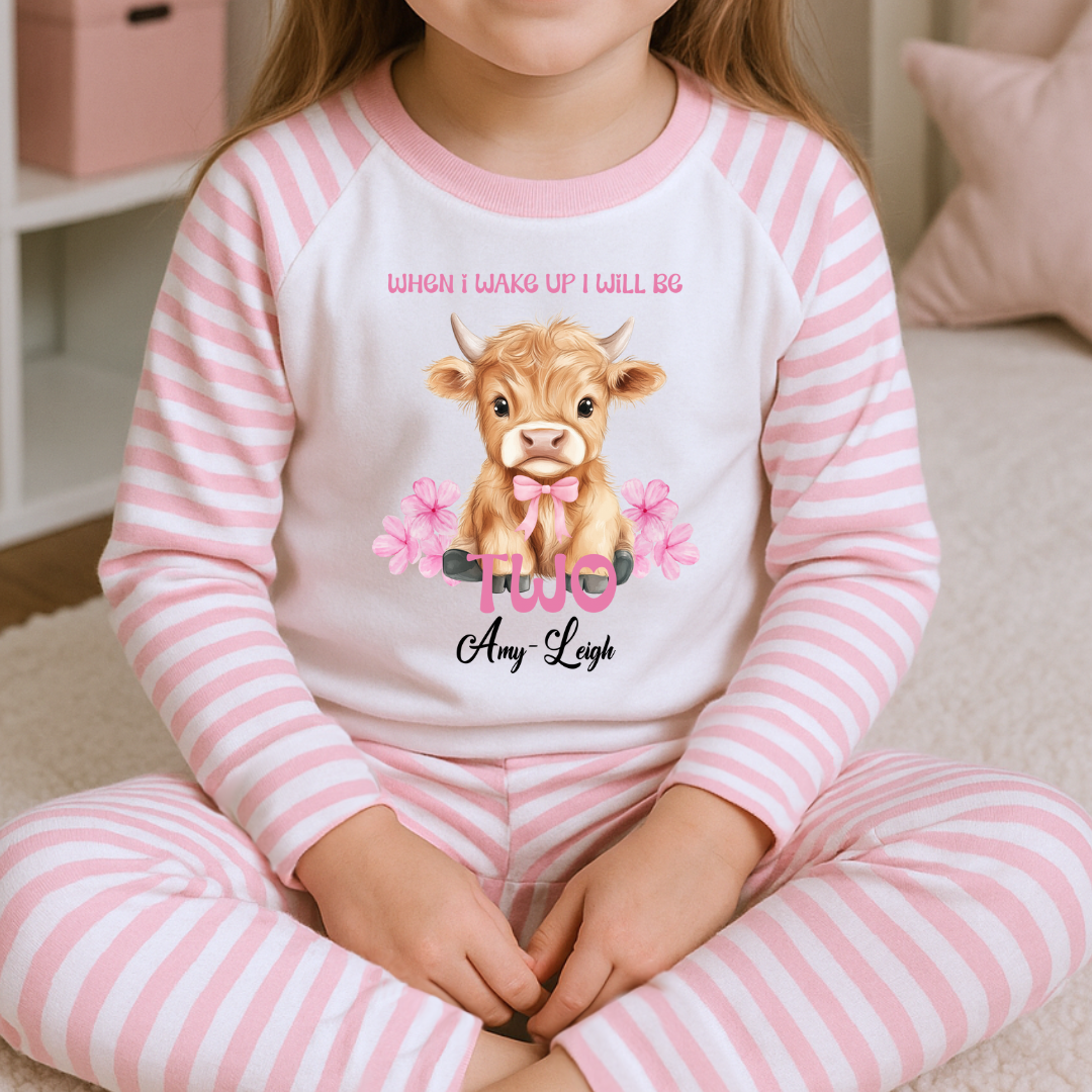 Girls Birthday Pyjamas - Highland Cow