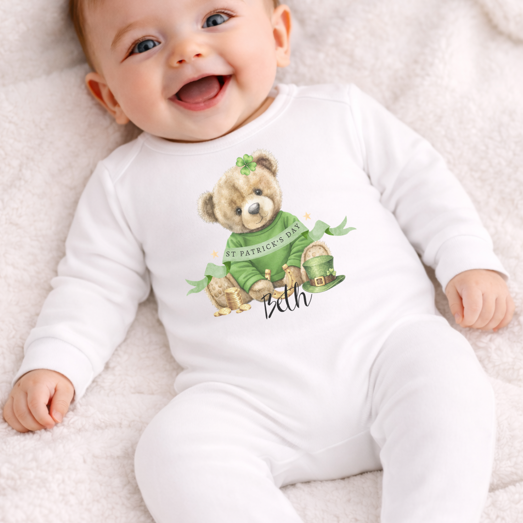 St Patrick’s Day Teddy  Baby Romper - Girl