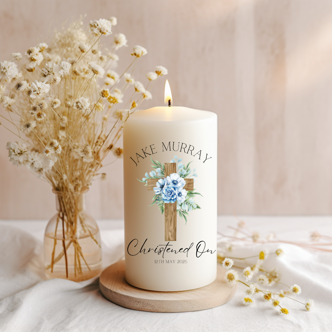 Flower Cross Christening Candle