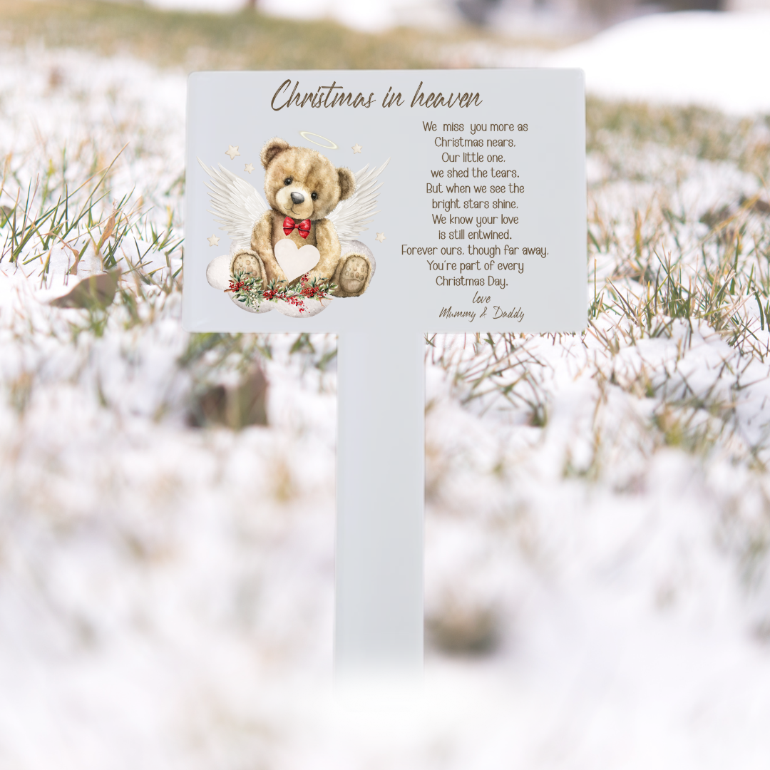 Personalised Christmas Grave Marker – Teddy Angel Design