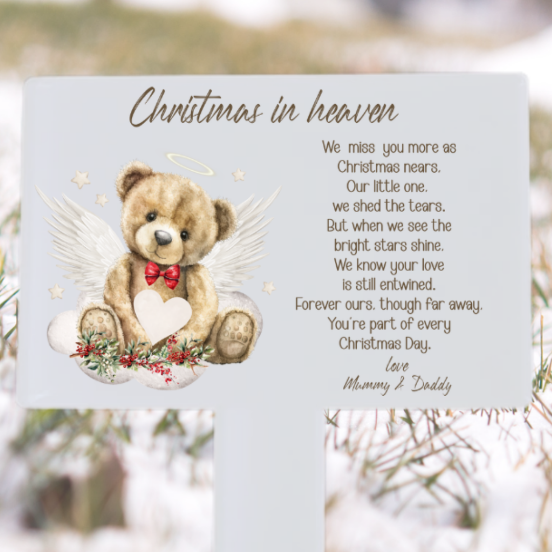 Personalised Christmas Grave Marker – Teddy Angel Design