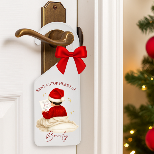 Personalised Santa Stop Here Door hanger - Nice List Boy