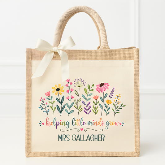 Personalised “Helping Little Minds Grow” Teacher Tote Bag