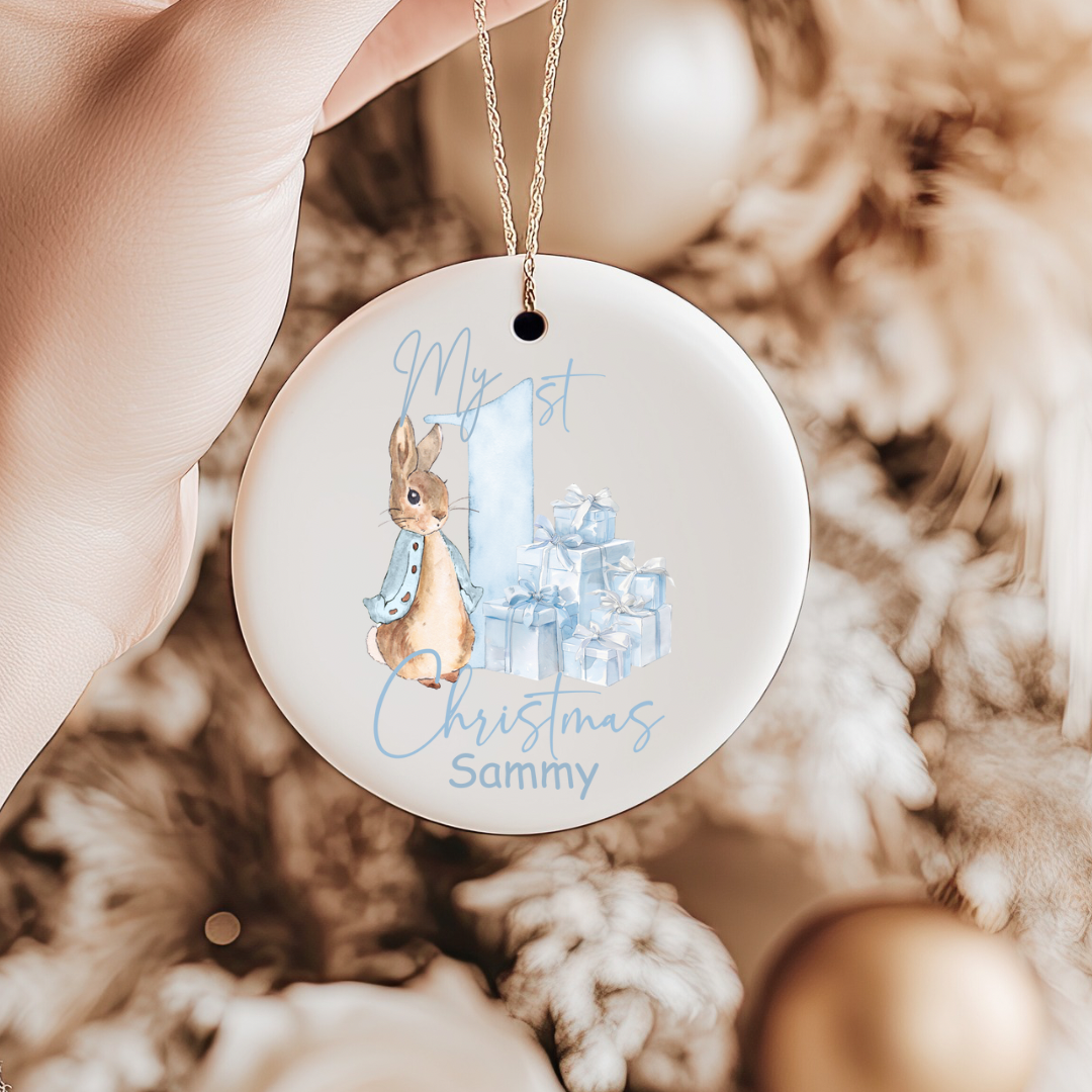 First Christmas Ceramic Bauble - Blue Bunny