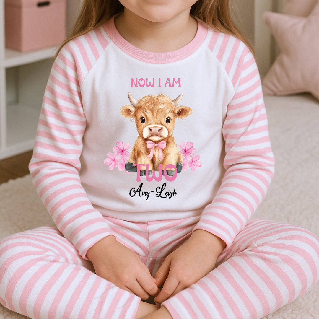 Girls Birthday Pyjamas - Highland Cow