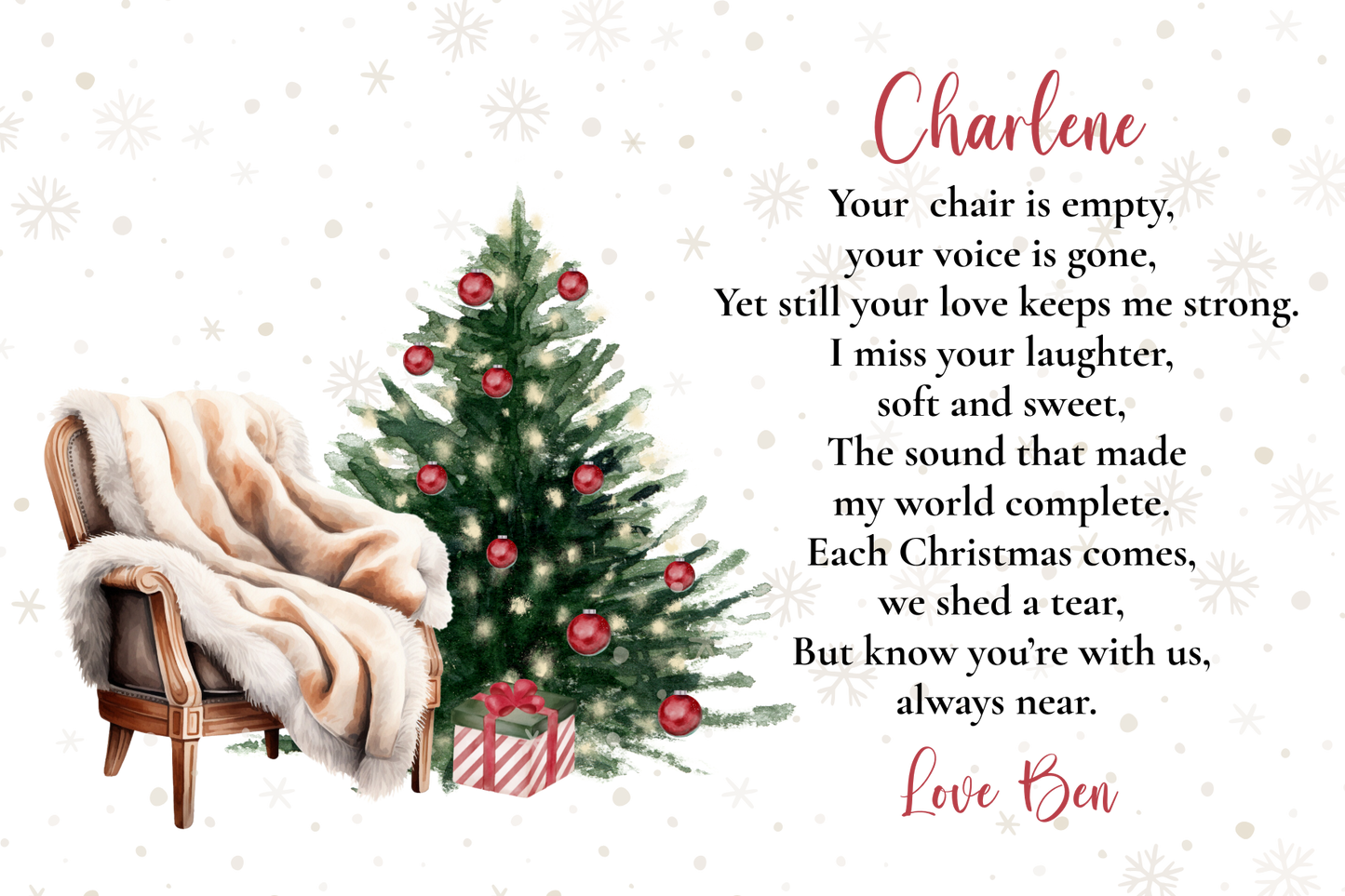 Personalised Christmas Grave Marker – Empty Chair Design