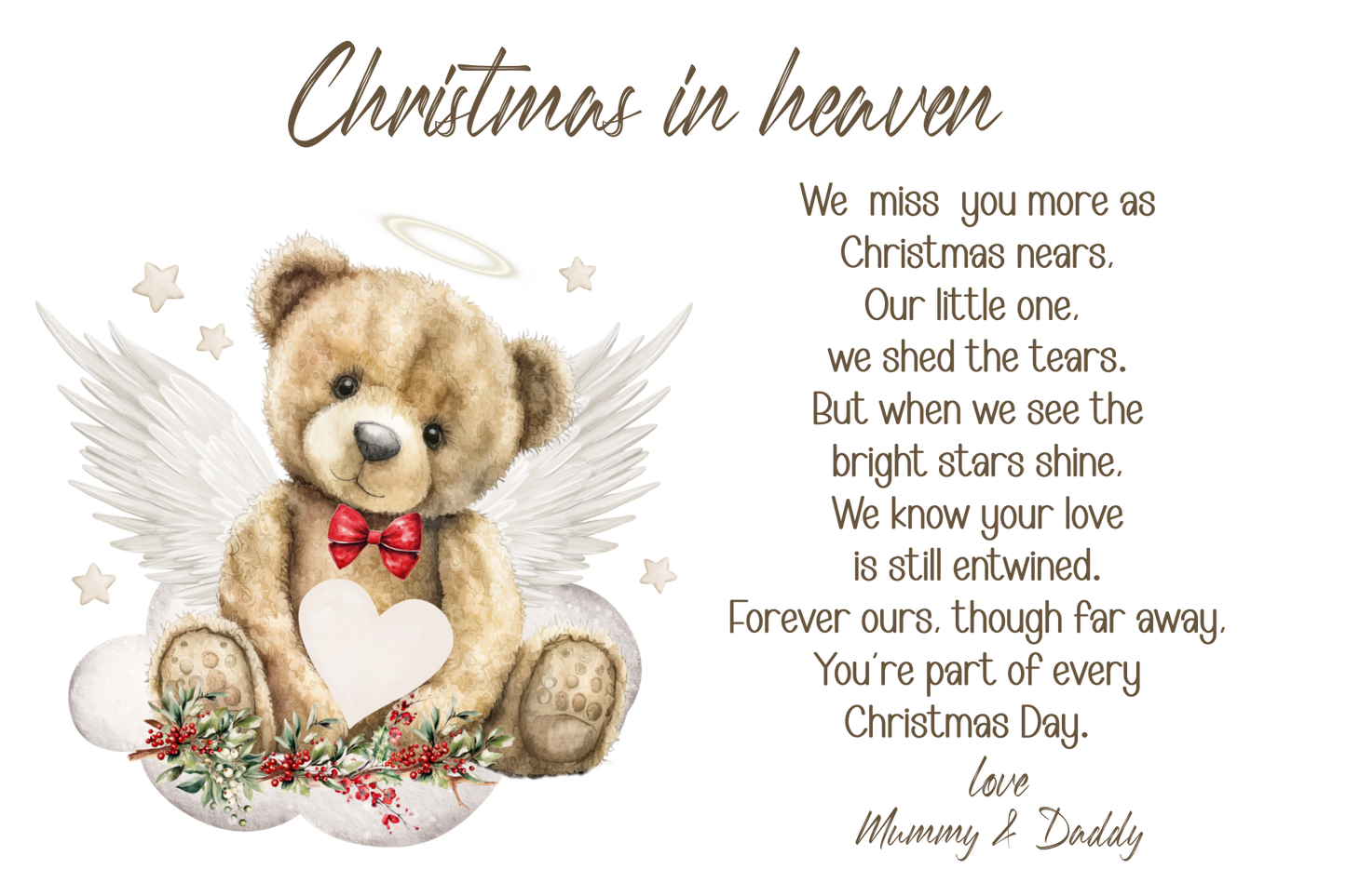 Personalised Christmas Grave Marker – Teddy Angel Design